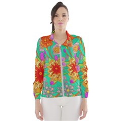 Mid Century Retro Floral 1970s 1960s Pattern 58 Women s Windbreaker by violetheavensky