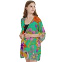 Mid Century Retro Floral 1970s 1960s Pattern 58 Open Front 3/4 Sleeve Batwing Chiffon Cardigan Kimono View2