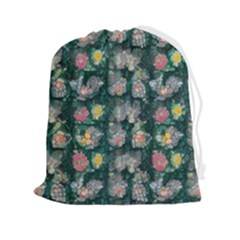 Mid Century Retro Floral 1970s 1960s Pattern 62 Drawstring Pouch (2xl) by violetheavensky