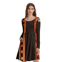 Sci-fi Futuristic Science Fiction City Neon Scene Artistic Technology Machine Fantasy Gothic Town Bu Long Sleeve Knee Length Skater Dress With Pockets by Posterlux