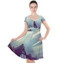 Village Moon Cloudy Historical Tudor Architecture Houses Town Night Windows City Cap Sleeve Midi Dress With Pockets View1