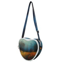 Wildflowers Field Outdoors Clouds Trees Cover Art Storm Mysterious Dream Landscape Heart Shoulder Bag by Posterlux