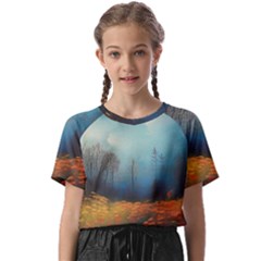 Wildflowers Field Outdoors Clouds Trees Cover Art Storm Mysterious Dream Landscape Kids  Basic T-shirt by Posterlux