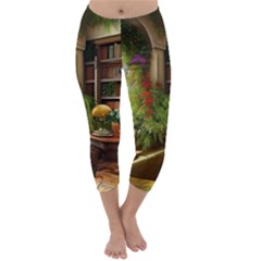 Room Interior Library Books Bookshelves Reading Literature Study Fiction Old Manor Book Nook Reading Capri Winter Leggings  by Posterlux