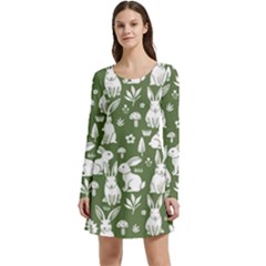 Easter Bunny Pattern Long Sleeve Velour Skater Dress by Valentinaart