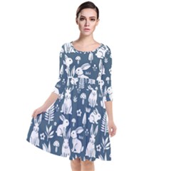 Easter Bunny Pattern Quarter Sleeve Waist Band Dress by Valentinaart