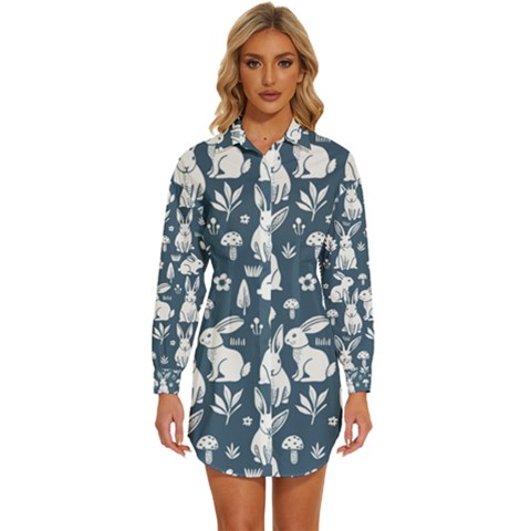 Easter Bunny Pattern Womens Long Sleeve Shirt Dress by Valentinaart