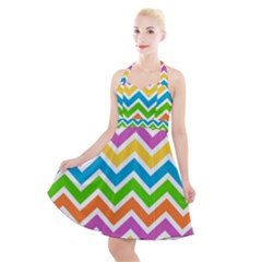 Chevron Pattern Design Texture Halter Party Swing Dress  by Anend