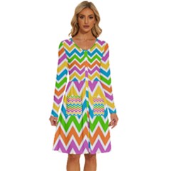 Chevron Pattern Design Texture Long Sleeve Dress With Pocket by Anend