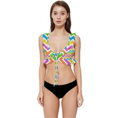 Chevron Pattern Design Texture Low Cut Ruffle Edge Bikini Top by Anend