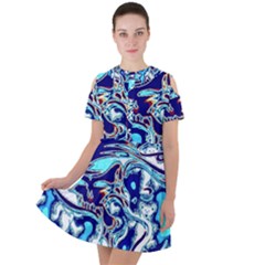 Trippy Dippy Bears Blue Dancing Greatful Dead Skull Steal Your Face Short Sleeve Shoulder Cut Out Dress  by Salmanaz77