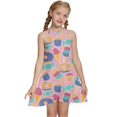 Ice Cream Donut Sweets Candie Kids  Halter Collar Waist Tie Chiffon Dress by Apenda