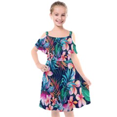 Hawaiian Flowers Hawaii Kids  Cut Out Shoulders Chiffon Dress by Cemarart