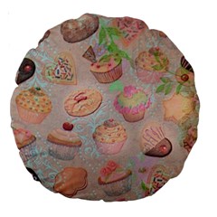 French Pastry Vintage Scripts Cookies Cupcakes Vintage Paris Fashion 18  Premium Round Cushion  by chicelegantboutique