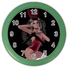 Miss Bunny In Red Lingerie Wall Clock (color) by goldenjackal
