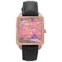 Glorious Skies, Abstract Pink And Yellow Dream Rose Gold Leather Watch  by DianeClancy