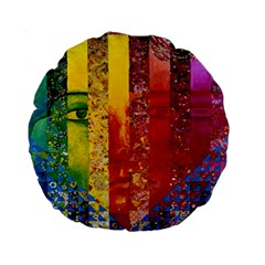 Conundrum I, Abstract Rainbow Woman Goddess  15  Premium Round Cushion  by DianeClancy