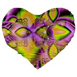 Golden Violet Crystal Heart Of Fire, Abstract Large 19  Premium Heart Shape Cushion Back