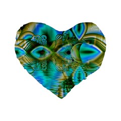 Crystal Gold Peacock, Abstract Mystical Lake 16  Premium Heart Shape Cushion  by DianeClancy