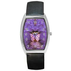 Artsy Purple Awareness Butterfly Tonneau Leather Watch by FunWithFibro