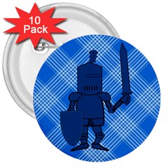 Blue Knight On Plaid 3  Button (10 Pack) by StuffOrSomething