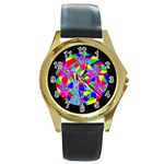 Star Seeker Round Leather Watch (Gold Rim)  Front