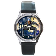 Wasteland Round Leather Watch (silver Rim) by icarusismartdesigns