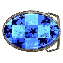 Blue Star Checkers Belt Buckle (oval) by ArtistRoseanneJones
