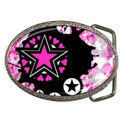 Pink Star Splatter Belt Buckle (oval) by ArtistRoseanneJones