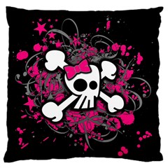 Girly Skull And Crossbones Large Flano Cushion Case (one Side) by ArtistRoseanneJones