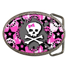 Pink Bow Skull Belt Buckle (oval) by ArtistRoseanneJones