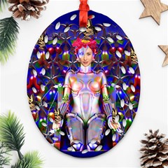 Robot Butterfly Ornament (oval Filigree)  by icarusismartdesigns