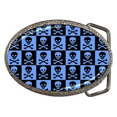 Blue Skull Checkerboard Belt Buckles by ArtistRoseanneJones