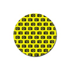 Modern Chic Vector Camera Illustration Pattern Rubber Coaster (round)  by GardenOfOphir