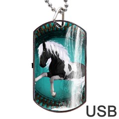 Beautiful Horse With Water Splash  Dog Tag Usb Flash (one Side) by FantasyWorld7