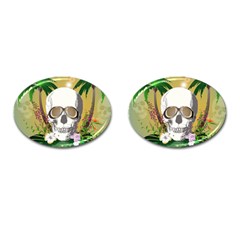 Funny Skull With Sunglasses And Palm Cufflinks (oval) by FantasyWorld7