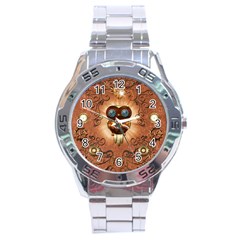 Steampunk, Funny Owl With Clicks And Gears Stainless Steel Men s Watch by FantasyWorld7