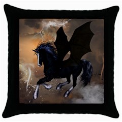 Awesome Dark Unicorn With Clouds Throw Pillow Cases (black) by FantasyWorld7