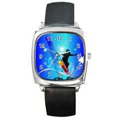 Snowboarding Square Metal Watches by FantasyWorld7