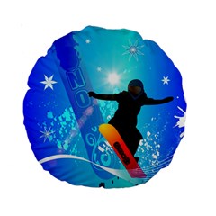 Snowboarding Standard 15  Premium Round Cushions by FantasyWorld7