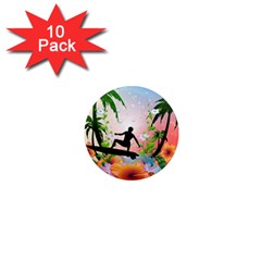 Tropical Design With Surfboarder 1  Mini Magnet (10 Pack)  by FantasyWorld7