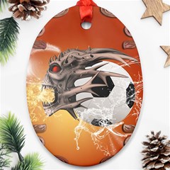 Soccer With Skull And Fire And Water Splash Ornament (oval)  by FantasyWorld7