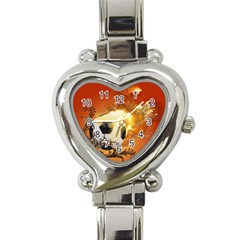 Soccer With Fire And Flame And Floral Elelements Heart Italian Charm Watch by FantasyWorld7