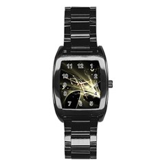 Awesome Glowing Lines With Beautiful Butterflies On Black Background Stainless Steel Barrel Watch by FantasyWorld7