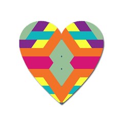 Colorful Rhombus And Stripes Magnet (heart) by LalyLauraFLM