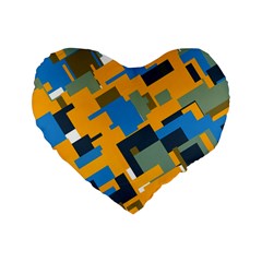 Blue Yellow Shapes Standard 16  Premium Heart Shape Cushion  by LalyLauraFLM
