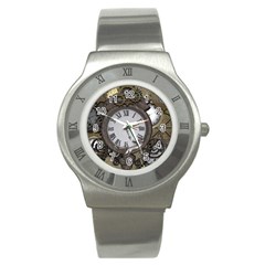 Steampunk, Awesome Clocks With Gears, Can You See The Cute Gescko Stainless Steel Watches by FantasyWorld7