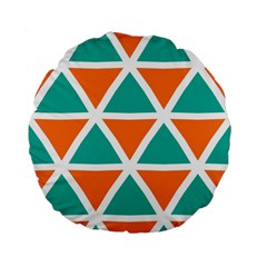 Orange Green Triangles Pattern 	standard 15  Premium Flano Round Cushion by LalyLauraFLM