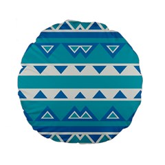 Blue Triangles And Stripes  	standard 15  Premium Flano Round Cushion by LalyLauraFLM