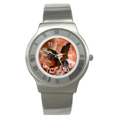Wonderful Dark Unicorn In The Night Stainless Steel Watch by FantasyWorld7